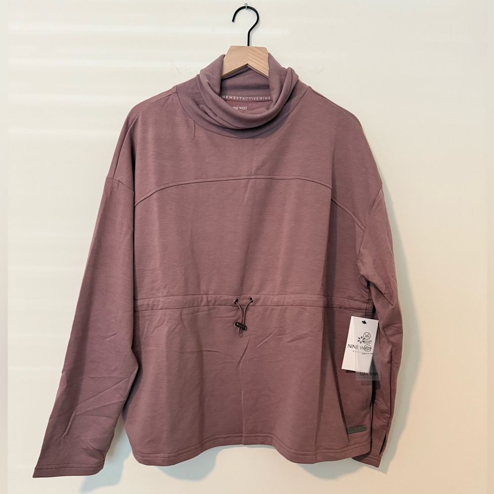 Nine West Active NWT Drawstring Waist Cowl Neck Pullover in Dusty Plum Size 1X